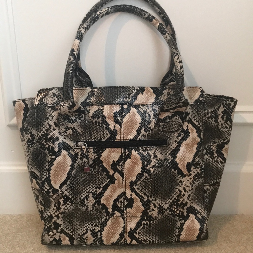 JESSICA SIMPSON REPTILE PRINT HANDBAG BLACK TAN